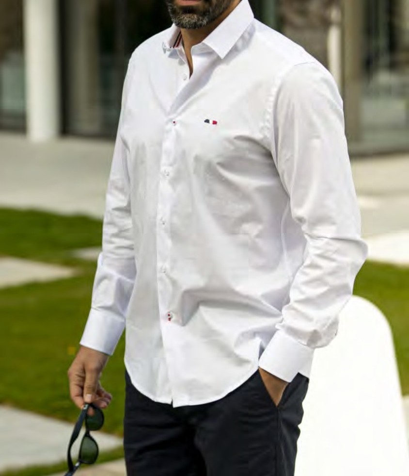 Chemise NOLAN coton stretch La Marinière Française portée de face