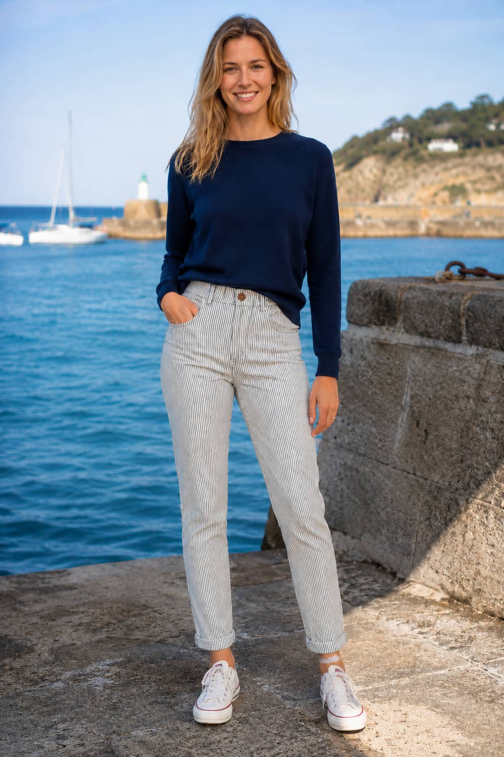 Jean femme Akita Stripe JESS – Le Mom Fit rayé Made in France