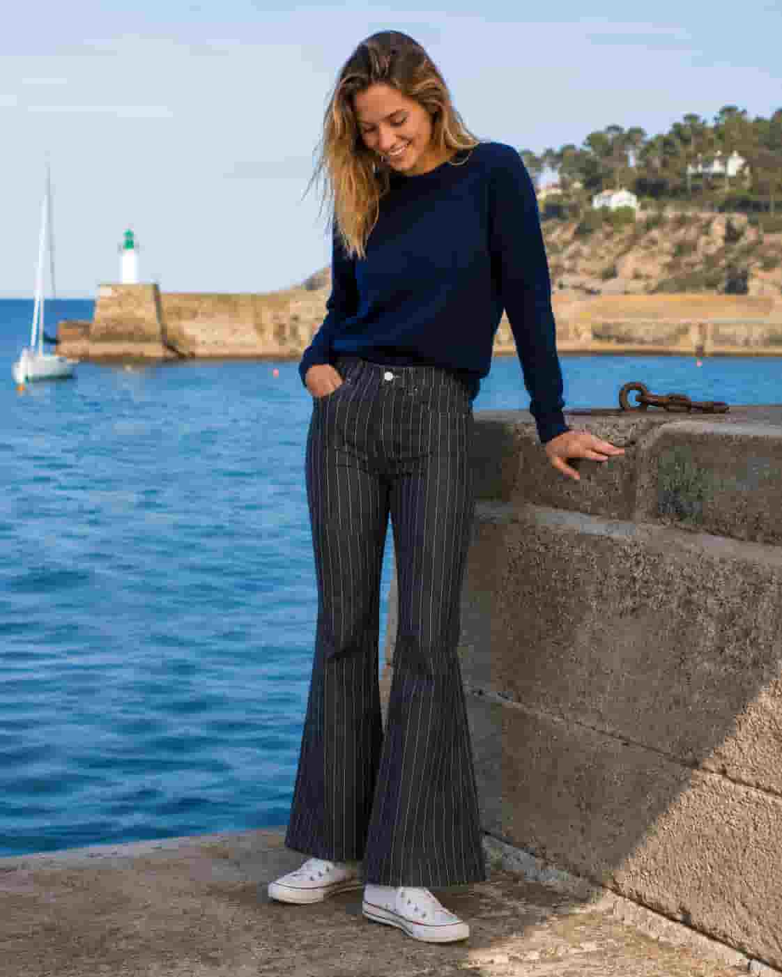 Jean femme Beagle Tennis Blue JESS – Le bootcut rayé Made in France