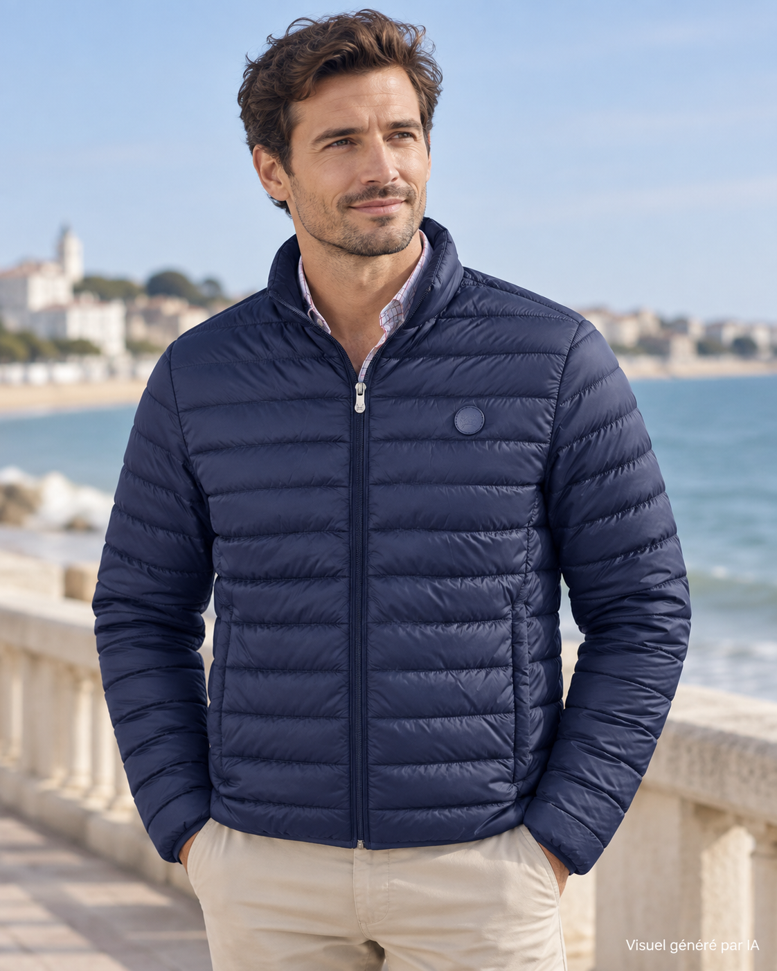 veste matelassées doudoune marine manche longue portée de face