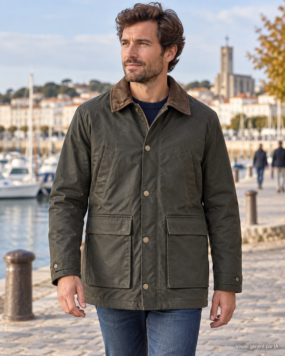 parka cirée kaki portée de face