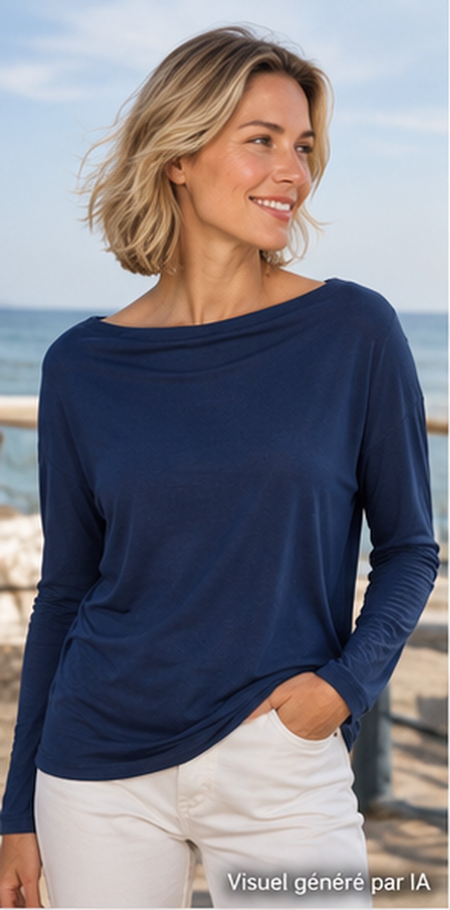 Top femme Afinity 5064 en modal à col bateau